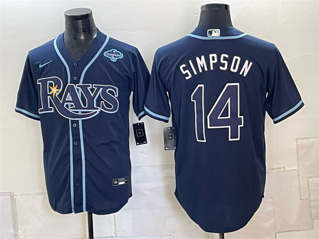 Men's Navy Tampa Bay Rays #14 Chandler Simpson 2026 AL East Champions Patch Vapor Limited Stitched Baseball Jersey